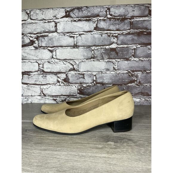 ARCHE France Tan Nubuck Leather Block Heel Slip On Shoes Women Sz 39EU/8.5M US - Picture 1 of 16